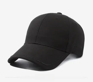 Close-up detail of the cursive embroidery and twill fabric texture on a black baseball cap