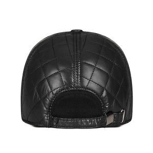 Winter faux leather quilted baseball cap with ear protection and adjustable buckle