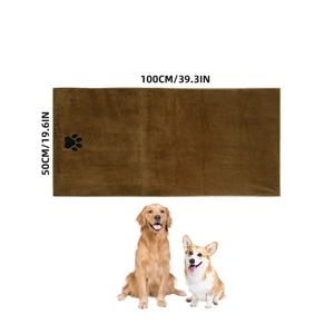 Brown microfiber 100x50cm quick-dry pet towel with black paw prints for dogs and cats
