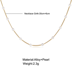 Detailed view of 35+6cm vintage pearl choker necklace showing alloy and pearl materials