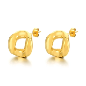 Modern 18K gold-plated irregular geometric hoop earrings in polished titanium steel
