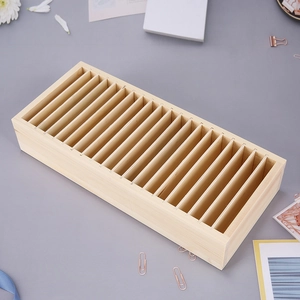 Wooden headband organizer stand with multi-slot design for jewelry display on counters