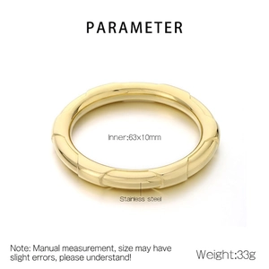 Polished hollow stainless steel bangle in gold finish with 63x10mm size specifications