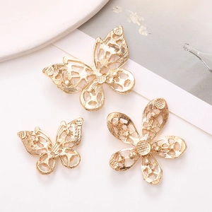 Golden zinc alloy butterfly and five-petal flower DIY accessories with pearls and rhinestones