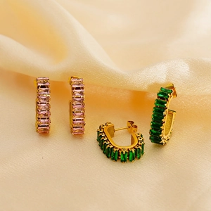 Zircon Inlaid Hoop Earrings Gold Plated Stainless Steel U Shape Minimalist Fashion Jewelry For Women