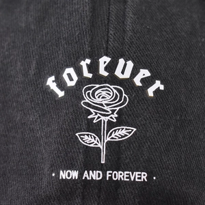 Washed cotton baseball cap with rose graphic and Forever gothic embroidery detail
