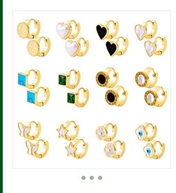 Set of 12 gold plated stainless steel stud earrings with heart and clover charms