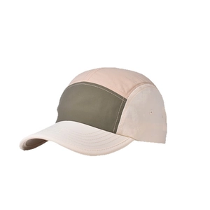 Outdoor color-block five-panel camp hat in olive green and beige functional fabric