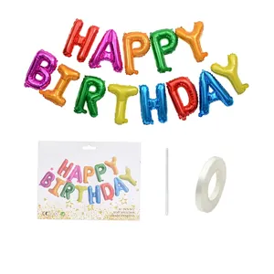 Colorful 16-inch Happy Birthday foil balloon set with ribbon and straw for party decor