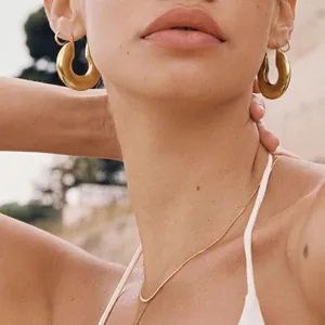 Chunky U-Shape Hoop Earrings Stainless Steel 18K Gold Plated Minimalist High Polish Geometric For Women Men