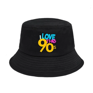 Bucket Hat Cotton Canvas Sun Protection Retro Nostalgia Print Summer Outdoor Fishing Cap For Men Women