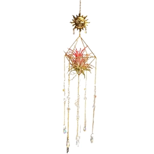Golden sun suncatcher with crystal beads and air plant hanging decoration