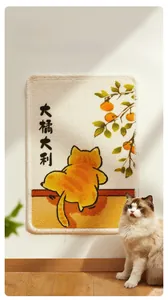 Wall-mounted cat scratching mat with cute orange tree illustration and soft plush texture