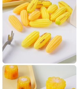Macro detail of realistic miniature resin corn models with authentic roasted textures