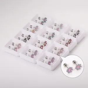 Floral stainless steel stud earrings set in colorful enamel jelly tones for women