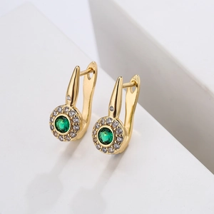 Retro 18K gold plated earrings with oval green zircon and pavé crystal accents