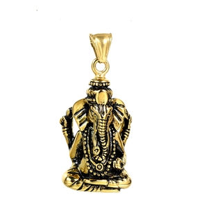 Ganesha Pendant Necklace Stainless Steel Retro Hindu Elephant God Lord Jewelry For Men Women Vintage Spiritual Charm