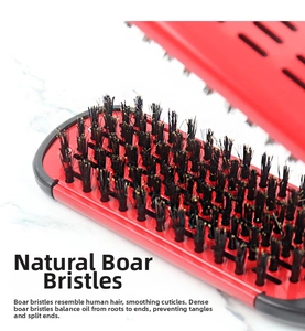 Close-up of V-shaped hair straightener brush with natural boar bristles for smooth hair