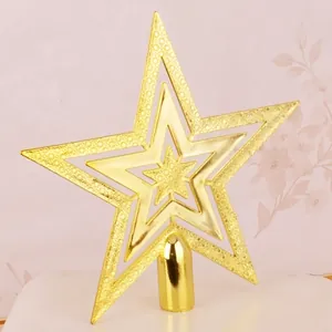 20cm Gold Glitter Star Tree Topper with hollow design and mounting base for Xmas tree