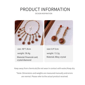 Paramètres de taille détaillés pour parure vintage en métal doré avec cristal ambré