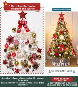 Detailed 68-piece red and gold Christmas tree ornament set with 15 styles for 150cm trees