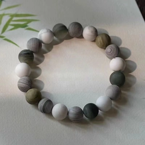 Bracelet zen de style chinois avec pierres à veines grises et perles de bois pour hommes et femmes