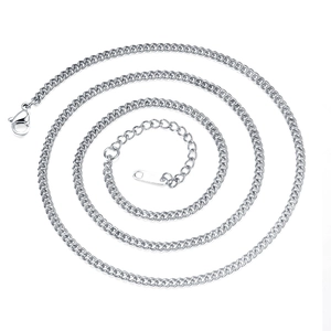 Classic silver titanium steel flat curb chain necklace with a lobster clasp for men