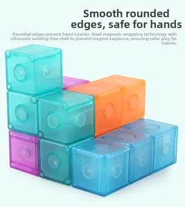 Detail view of colorful magnetic building blocks with ultrasonic welding and smooth edges