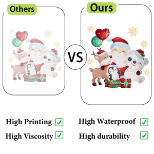 Comparison showing high-definition printing and waterproof quality of Christmas wall stickers