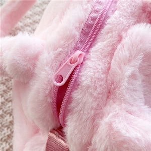 Pink plush crossbody bag for girls featuring high-quality faux fur and a smooth zipper closure