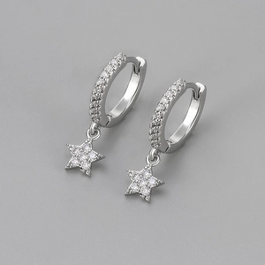 Sparkling star drop earrings with cubic zirconia and silver hoops for a stylish look