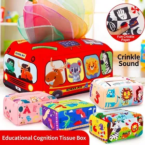 Baby Tissue Box Toy Sensory Montessori Early Learning Soft Cloth Crinkle Paper Colorful Juggling Scarves For Infants Toddlers