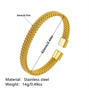 Minimalist gold braided stainless steel C-shaped open cuff bracelet for men and women