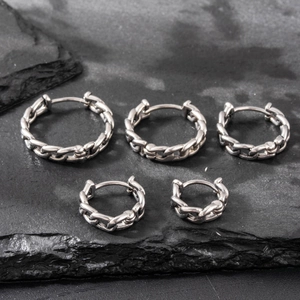 Stainless Steel Hoop Earrings Retro Cuban Link Chain Design Punk Hip Hop Huggie Ear Buckle Unisex Industrial Style