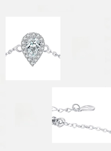 Détail du bracelet en argent sterling S925 avec zircon en goutte et sertissage halo