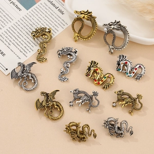 Vintage Alloy Dragon Brooch Pin For Men Women Chinese Style Antique Gold Silver Rhinestone Artificial Pearl Clothes Jewelry