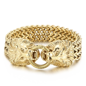 Lion Head Skull Stainless Steel Bracelet Men Gothic Punk Biker Woven Metal Chain Masculine Jewelry