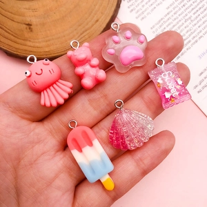 Pink resin charms collection with bear, candy and shell shapes for DIY jewelry making