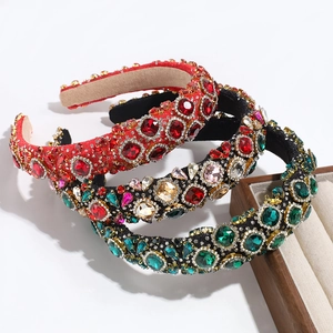Baroque luxury rhinestone padded headbands with colorful crystals in red, green and mixed tones