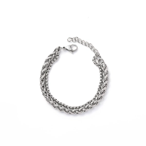 Men's double-layered titanium steel chain bracelet with flat curb and box link design