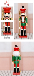 Detailed views of 35cm wooden nutcracker king with snowflake staff for Christmas decor