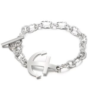 Vintage stainless steel anchor bracelet with thick cable chain and OT clasp