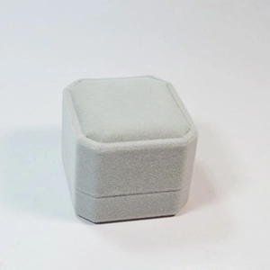 Premium light grey square velvet ring box with soft finish and rounded corners for jewelry