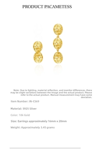 Detailed view of irregular 18K gold S925 silver earrings with unique wrinkled texture