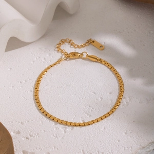 Minimalist gold stainless steel snake chain bracelet with lobster clasp and extension