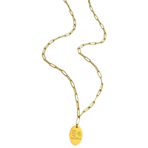 Collier à maillons en or avec pendentif soleil ovale gravé You are my sunshine