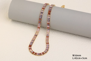 6mm wide 18K gold plated necklace with colorful zircons and size specifications