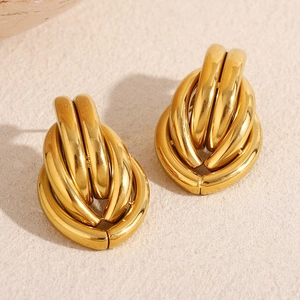 Stainless Steel Earrings 18K Gold Plated Geometric Twisted Oval Chain Link Fashion Trendy High Polish Jewelry For Women