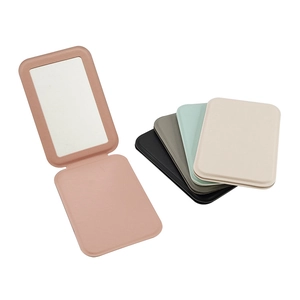 Portable folding PU leather makeup mirror set in five assorted pastel colors