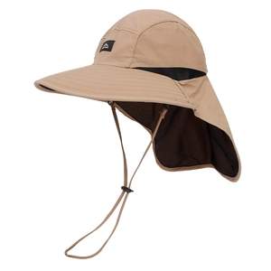 Khaki outdoor sun hat with wide brim and neck flap for fishing and hiking adventures